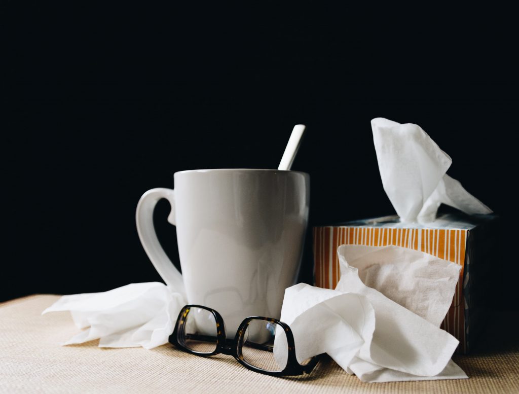 Cup, tissues and glasses 