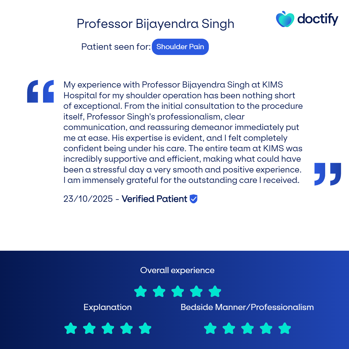 Excellent Doctify Review from Bijay Singh